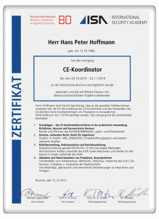 CE-Koordinator Dipl.-Ing. Hans Peter Hoffmann - CE-Kennzeichnung Köln